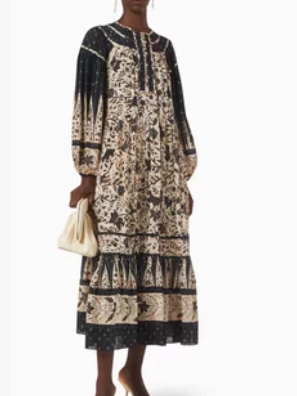 Ulla Johnson Kemala Belted Midi Dress Sz 12 Blouson Sleeves Boho Folk Prairie